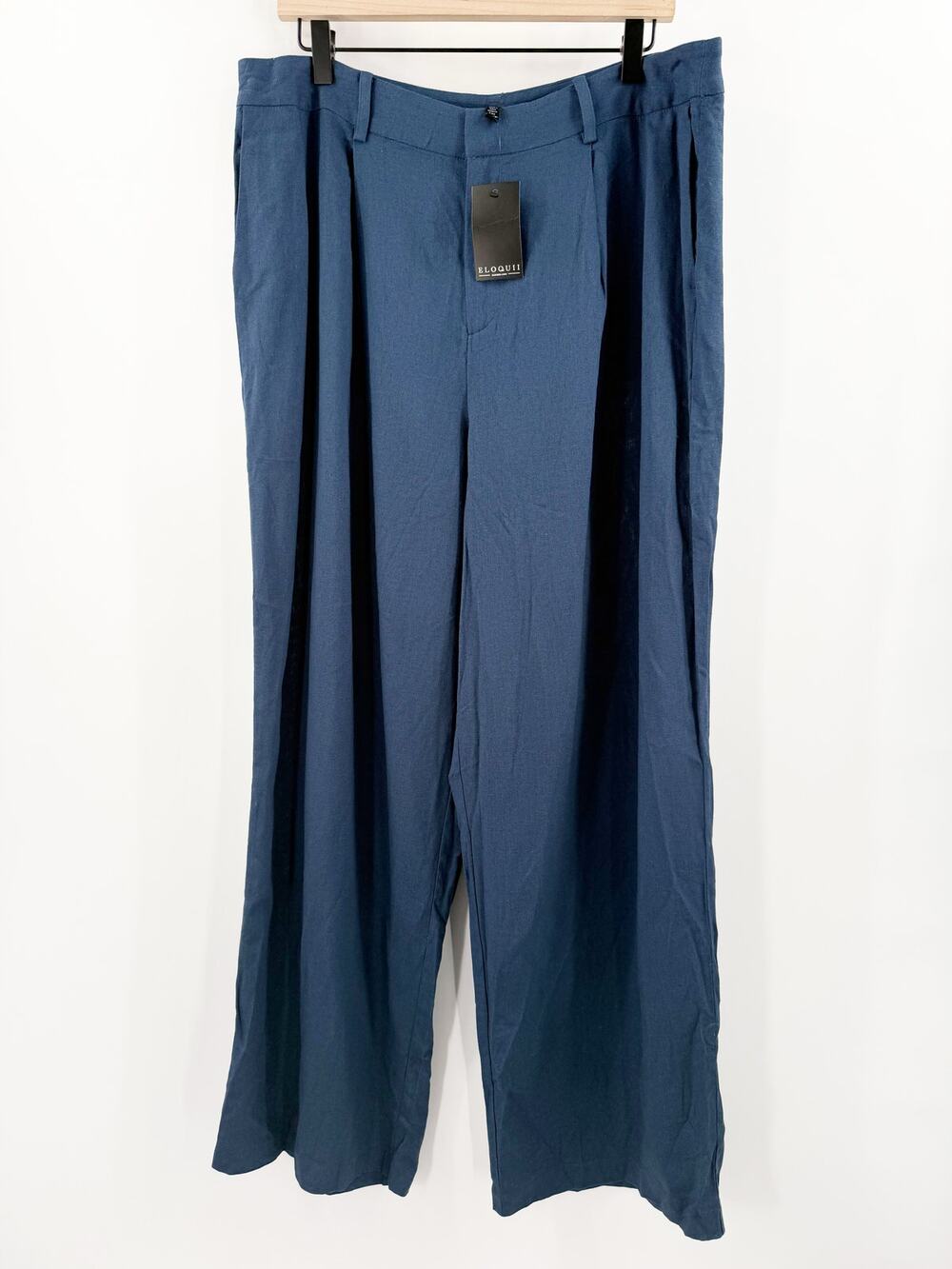 ELOQUII Pants Size 14 NWT Linen Blend Plus Curvy Wide Leg Blue Dress Office Work